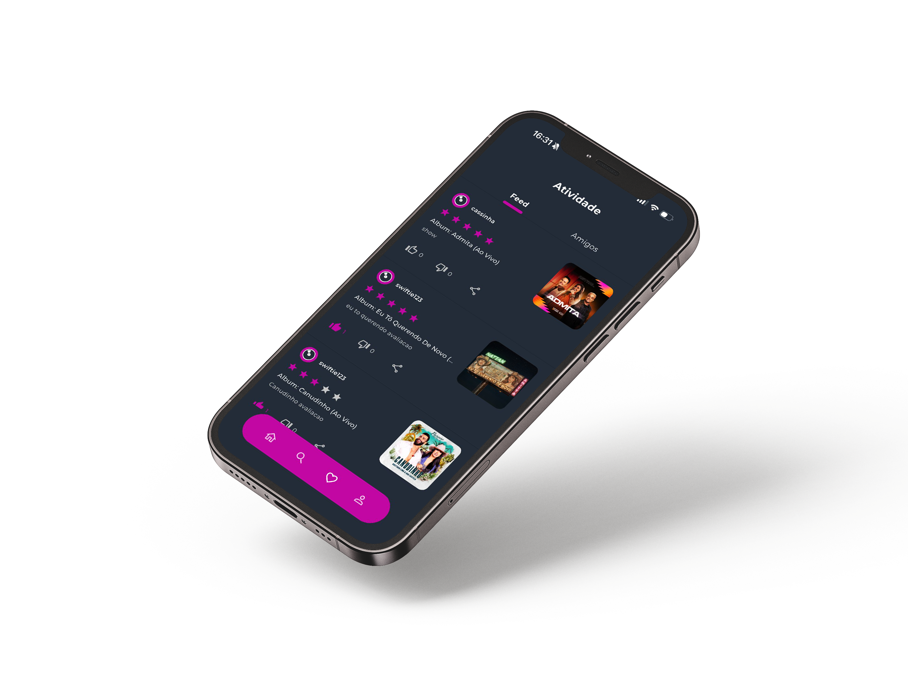 Listn app mostrando listas de álbuns